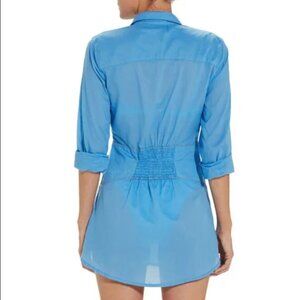 NWT VIX Mariana cover up cotton long sleeve button down smocked shirt dress